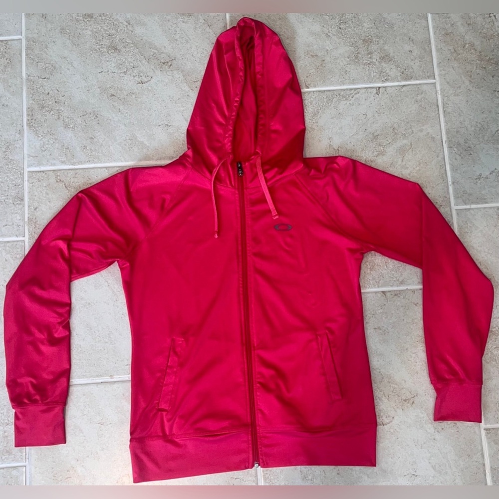 Oakley Women’s Pink Athletic Zipper Jacket with Hoodie Size Large